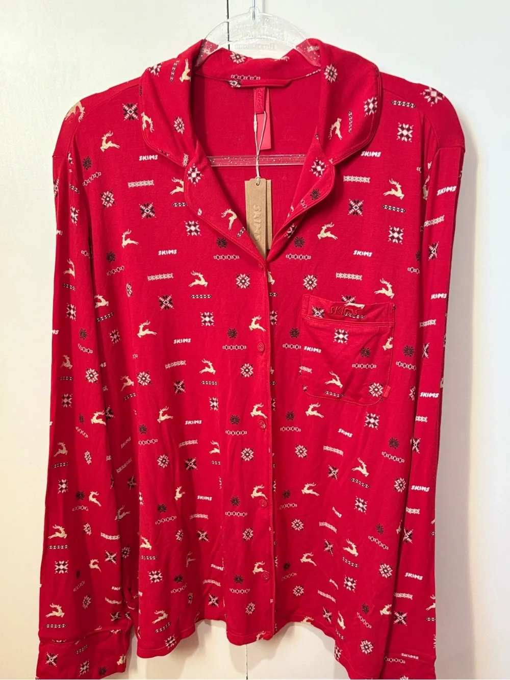 SKIMS Sleep Long Sleep Top | Cranberry Vintage Deer Print | XL | NWT 🏷️
